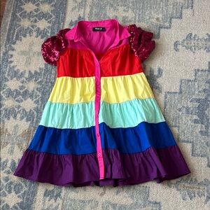 Colorful Tiered Dress with Sequin Sleeves